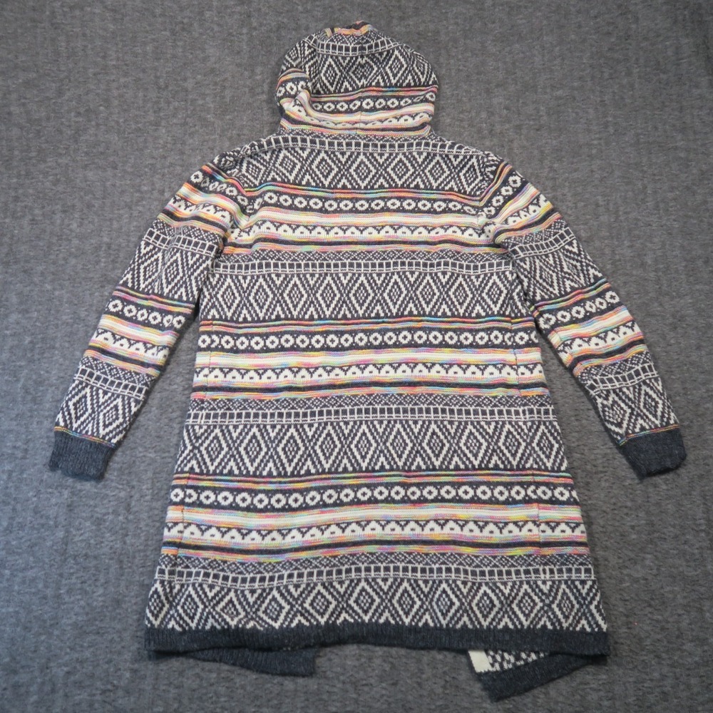 Monteau Hooded Duster Cardigan M Rainbow Intarsia Pockets Aztec Boho Festival - Picture 3 of 11